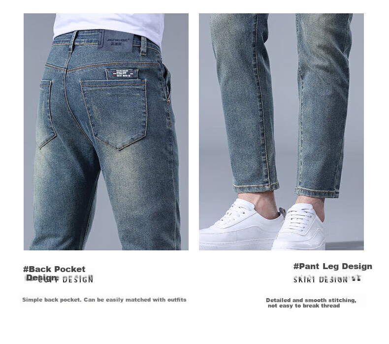 Джинсы мужские Jeanswest, модель 2025 Осень-Зима, мягкий хлопок, стрейч, зауженный крой, модные принтованные брюки, темно-синие, размер 34