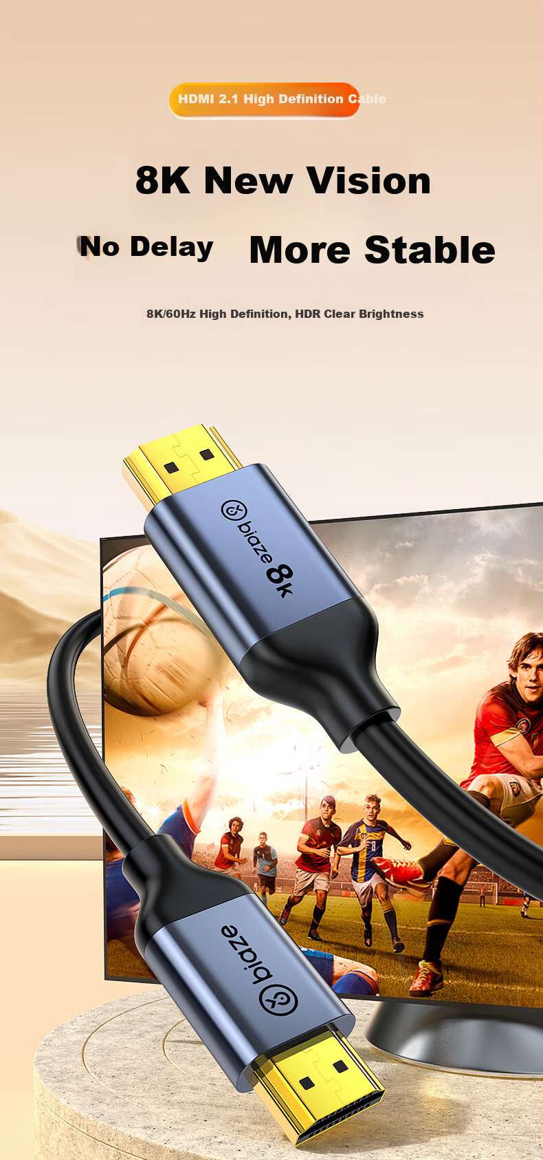 Кабель BIAZE HDMI 2.1, 1.5 метра, 8K, 4K 240Hz/144Hz, HDR, eARC