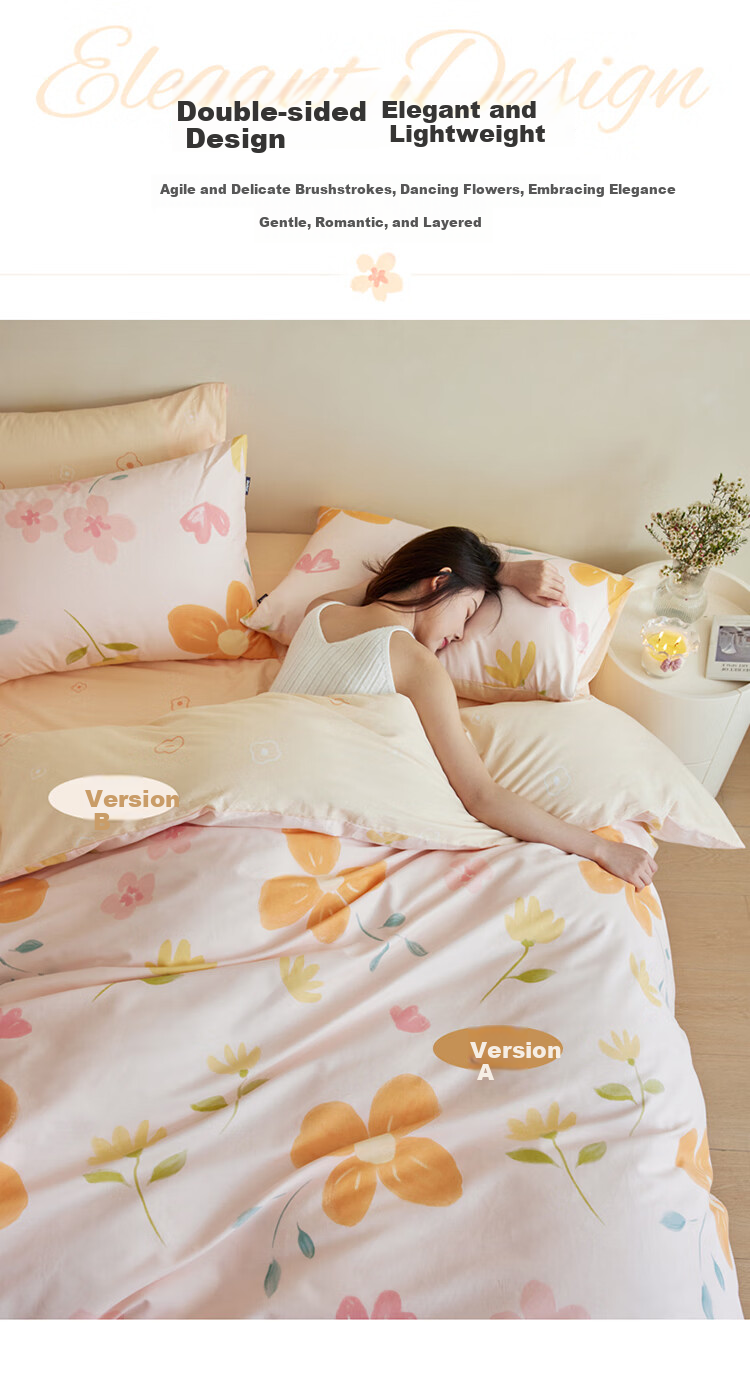Комплект постельного белья Dohia Home Textile из 100% хлопка, 3 предмета, размер 1.2 м, стиль "Пасторальный", цвет "Huaxin" (Цветочный)