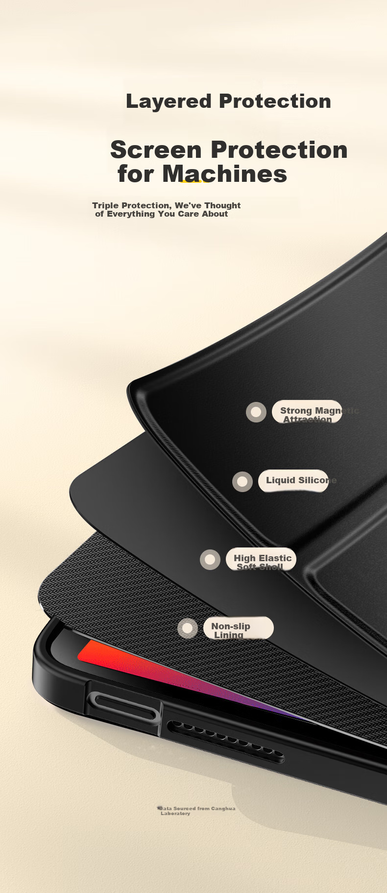 Чехол-книжка CangHua для Xiaomi Redmi Pad SE, защитный, из искусственной кожи, с подставкой, черный