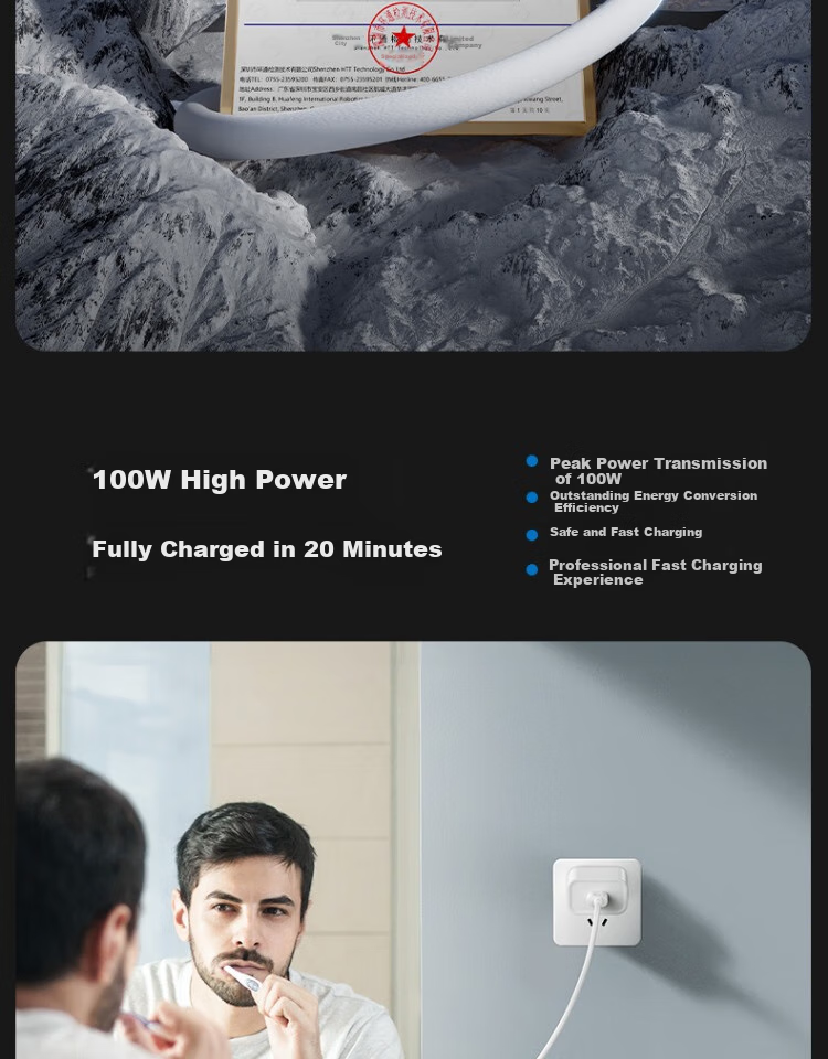 Кабель Nengshi Type-C, 6A, 100W, быстрая зарядка для Huawei, Honor, OPPO, Xiaomi, Android, 1 метр, белый