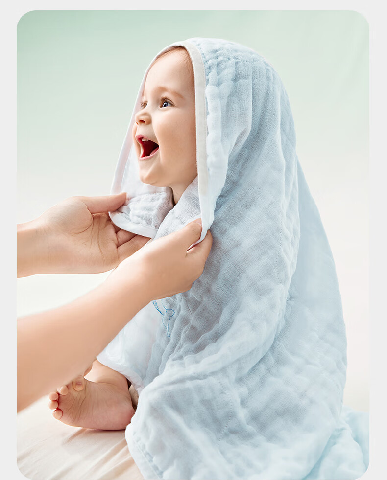 Детское банное полотенце Babycare, муслиновое, для новорожденных, размер 70х70 см, цвет "Цинчуань синий"