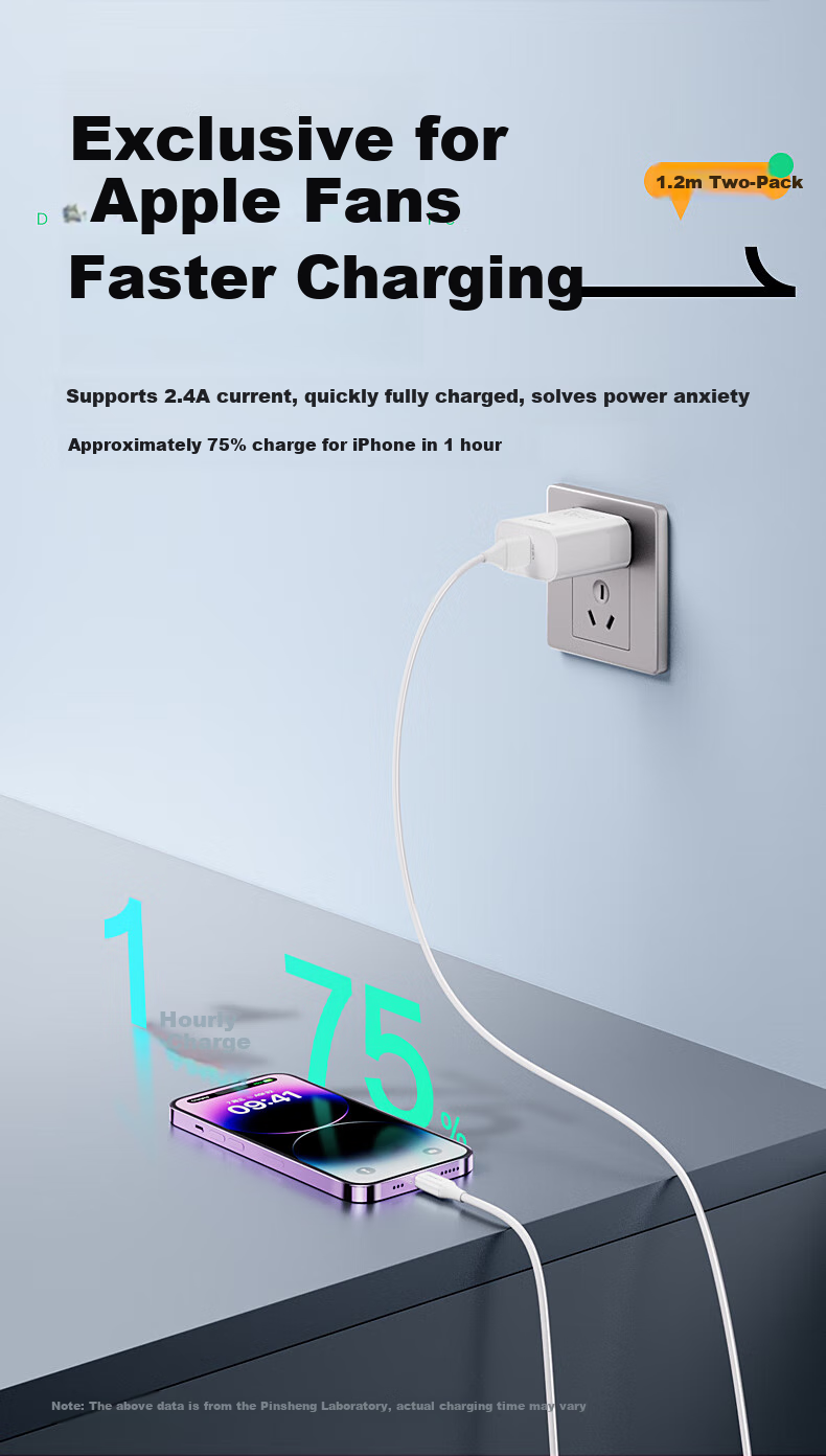 Кабель PISEN для Apple Lightning, 2 шт., 1.2 м, быстрая зарядка, белый