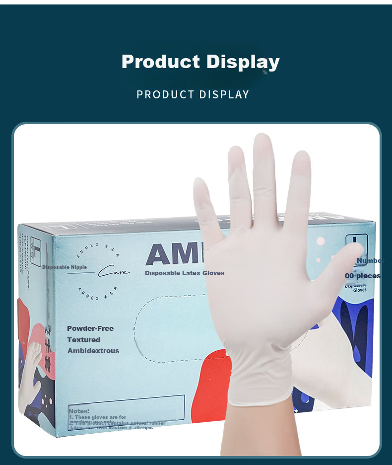 Одноразовые латексные перчатки AMMEX, 100 штук, большой размер L, высокая эластичность, для кейтеринга, домашней уборки, мытья посуды, водонепроницаемые резиновые перчатки