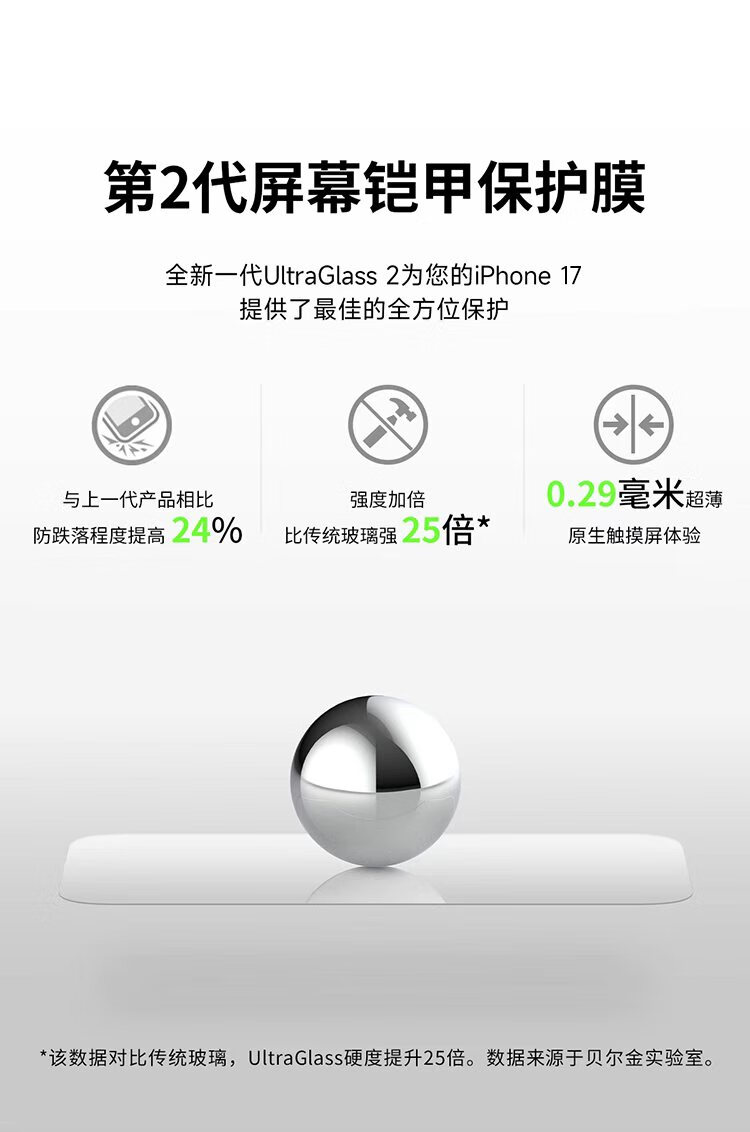 Защитное стекло BELKIN для Apple iPhone 17 Pro, противоударная пленка, антибактериальное покрытие, Schott Glass OVA193