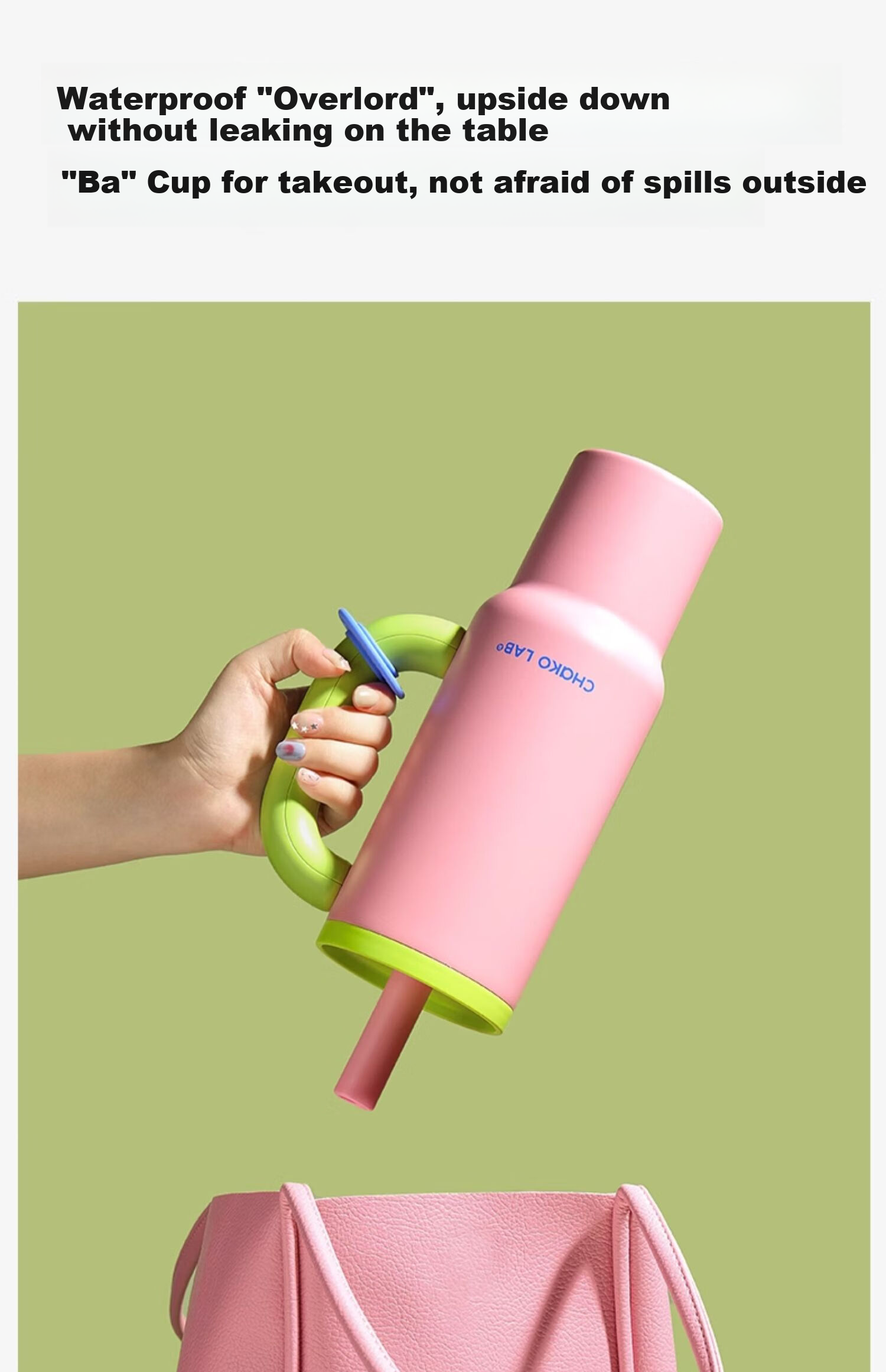Термокружка Chakolab Office Straw Ice King, большая емкость, сохраняющая холод, из нержавеющей стали, для женщин, для автомобиля, 1100 мл, Розовый снежный шар
