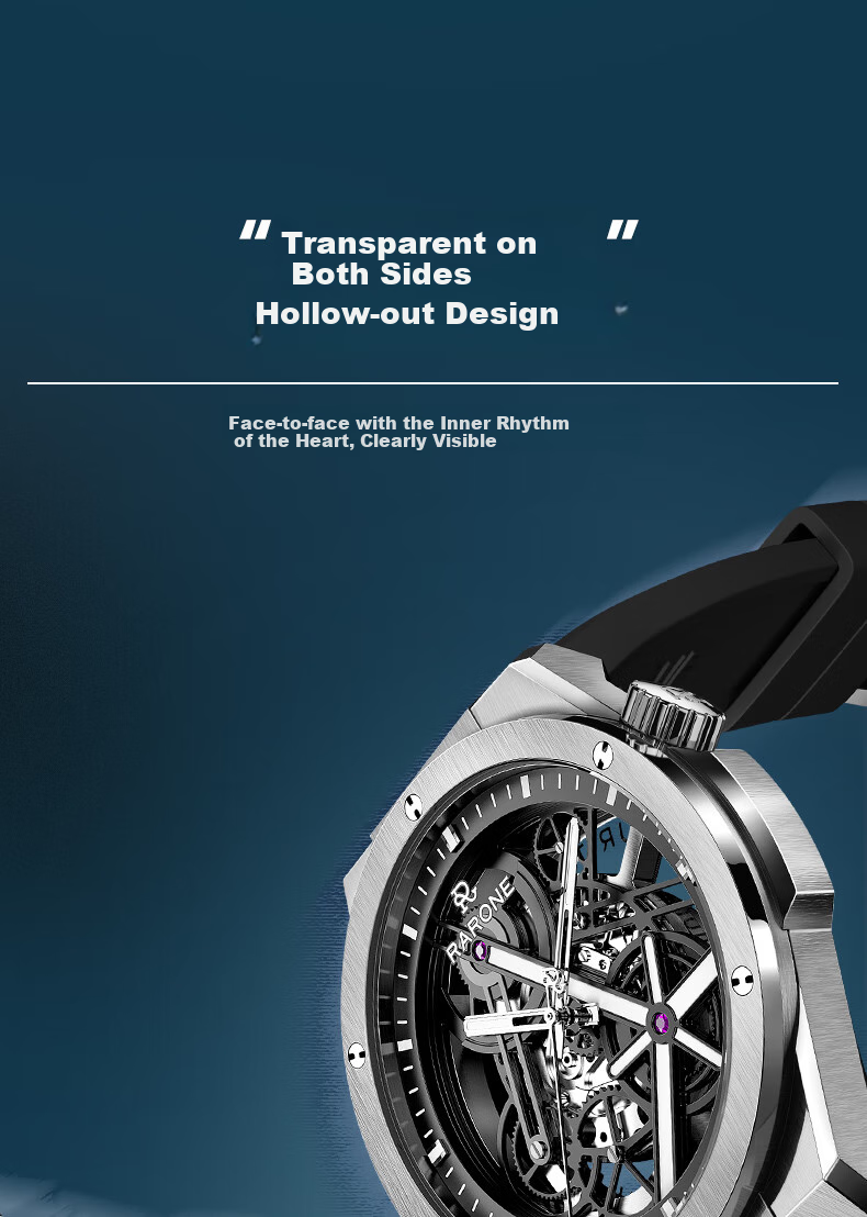 RARONE [Подарок на День Святого Валентина] Автоматические механические часы Twin Star X с панорамным скелетом, суперлюминесцентные мужские наручные часы в подарочной коробке