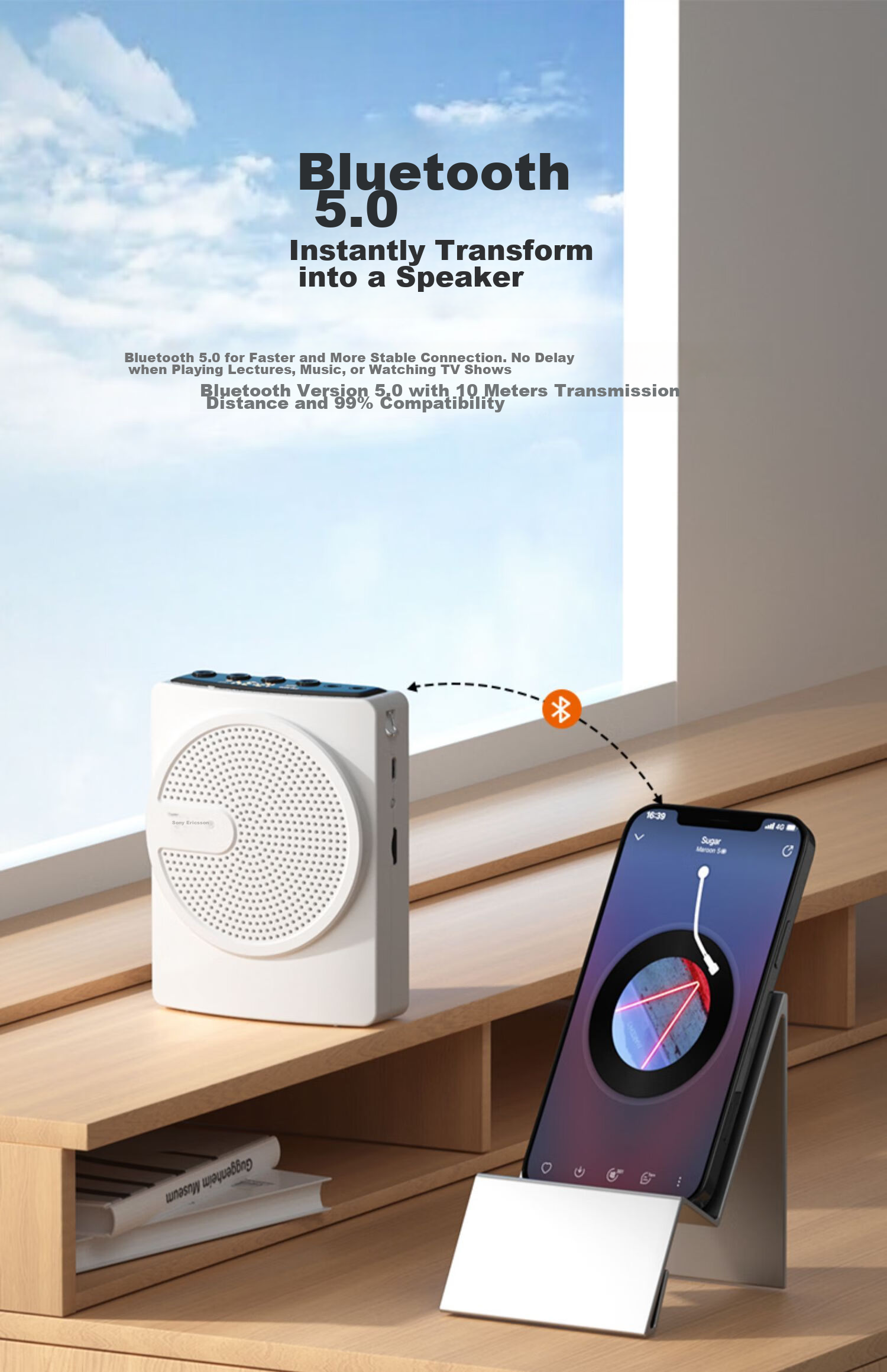 Портативный усилитель Soaiy S628B, Bluetooth-колонка для учителей, экскурсоводов, с поддержкой карт памяти для записи и воспроизведения, белый