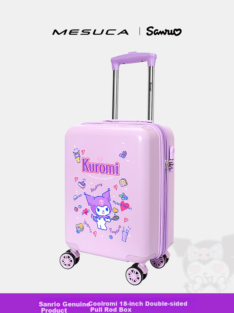 Чемодан Mesuca X Sanrio Kuromi с кодовым замком и универсальными колесами, детский чемодан на колесиках, 18-дюймовый детский багаж, ручная кладь