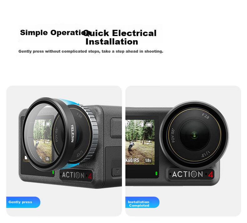 Защитный УФ-фильтр TELESIN для камер DJI Action 5 Pro/4/3, стеклянный, ударопрочный, диаметр 6.6 см