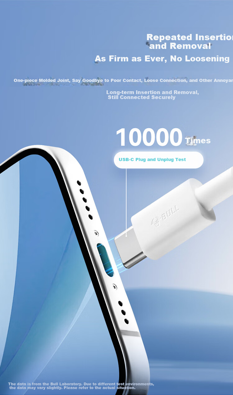 Кабель BULL Type-C, 1 метр, белый, для iPhone 16/15 Pro Max, Huawei Honor