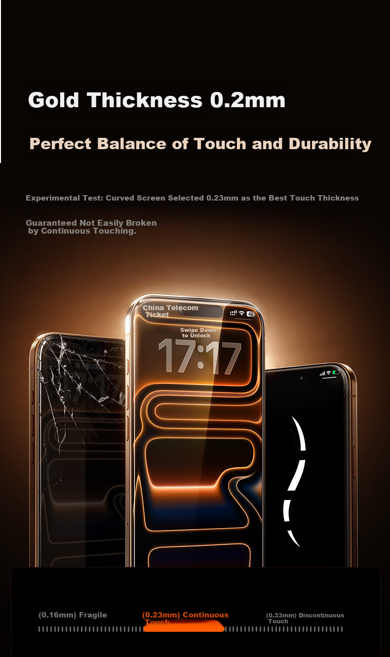 Защитное стекло TORRAS для iPhone 17, 0.23 мм, 3D изогнутое, полное покрытие, HD