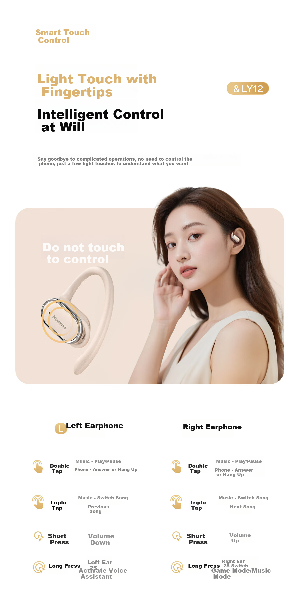 Беспроводные наушники Newmine LY12, костная проводимость, открытый стиль, True Wireless, спортивные, игровые, с шумоподавлением, совместимы с Apple, Huawei, Xiaomi