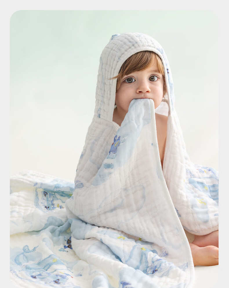Детское банное полотенце Babycare, муслиновое, для новорожденных, размер 70х70 см, цвет "Цинчуань синий"
