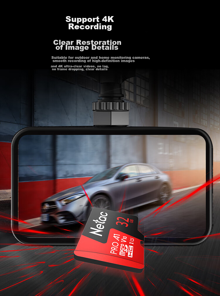 Карта памяти Netac 32GB TF (MicroSD) A1 U1 V10 4K, высокопрочная, для видеорегистратора и камеры наблюдения, скорость чтения 100 МБ/с