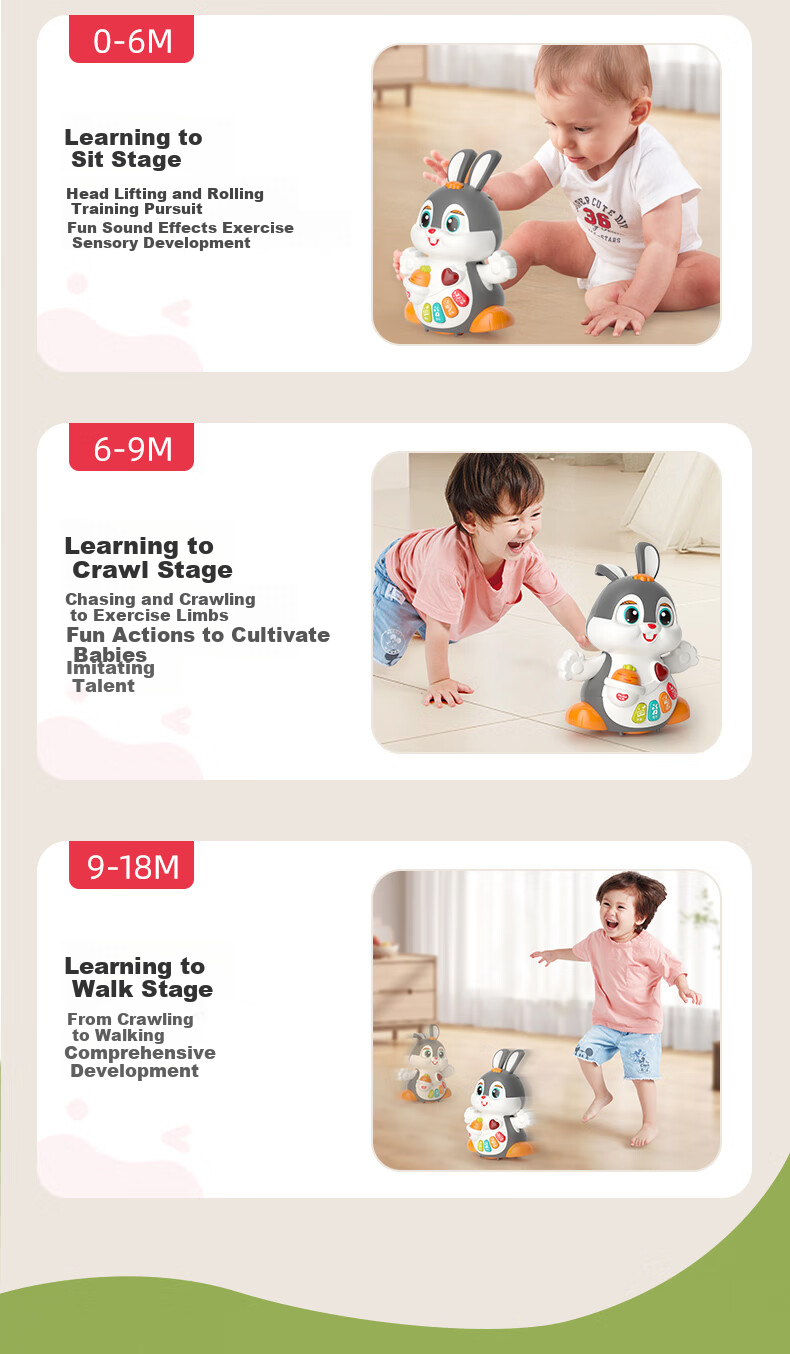 Интерактивная игрушка HUILE TOYS "Активный кролик", развивающая, для детей от 6 месяцев
