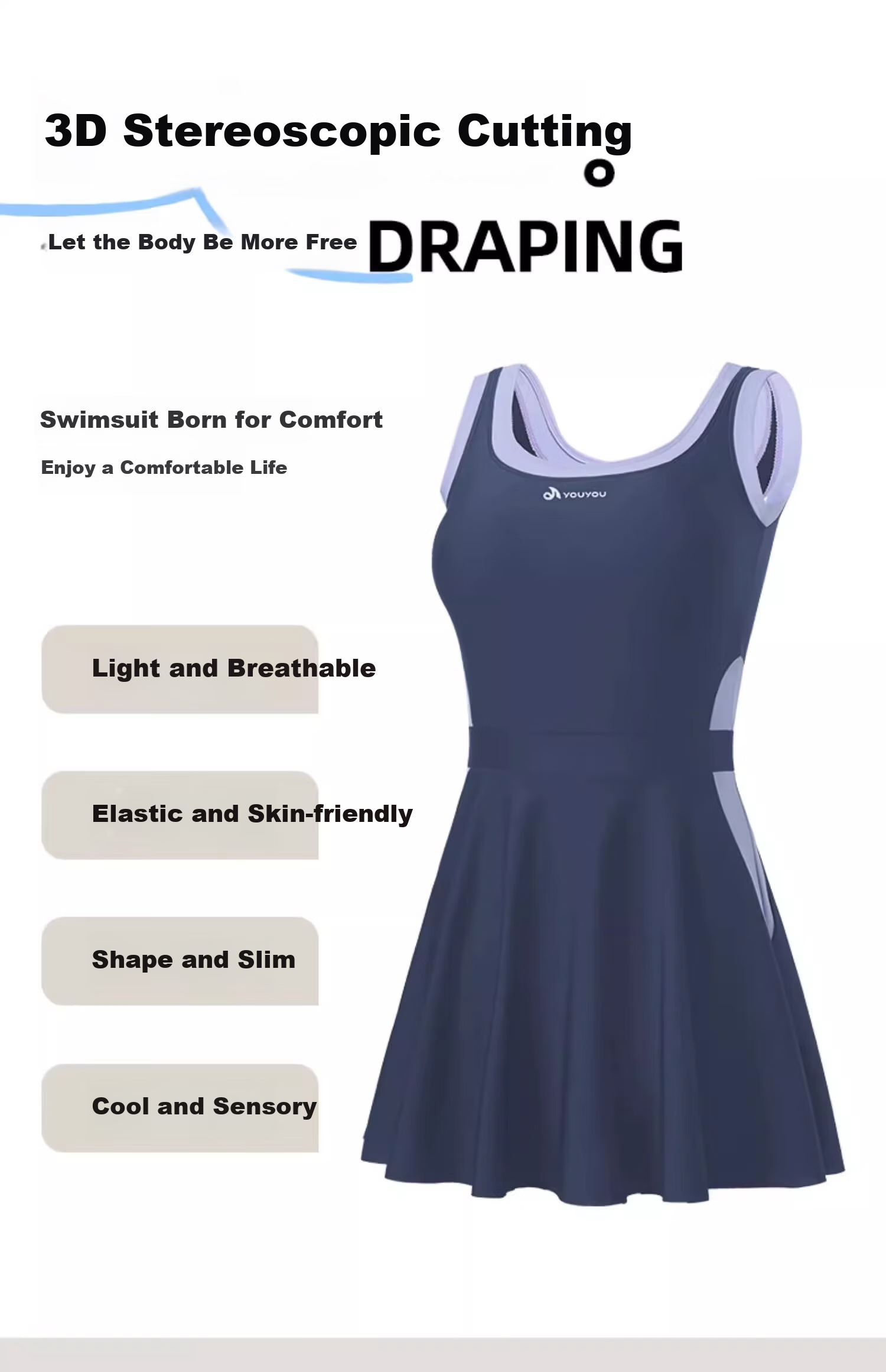 Женский купальник F.DYRAA, цельный, слитный, с защитой от солнца, на тонких бретелях, размер L, синий