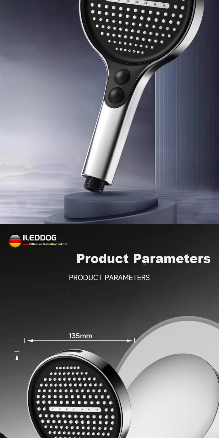 Душевая лейка iLeddog JH-5113, большая панель, усиленное давление, ручная, ABS пластик, хромированная