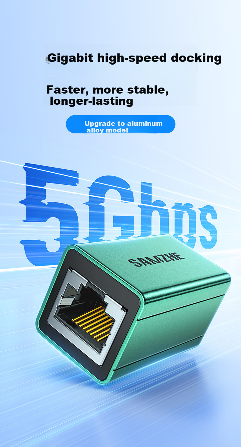 Адаптер-коннектор для Ethernet-кабеля SAMZHE SZ-LZT01 Gigabit, алюминиевый сплав, прямой, для кабелей Cat 5/6