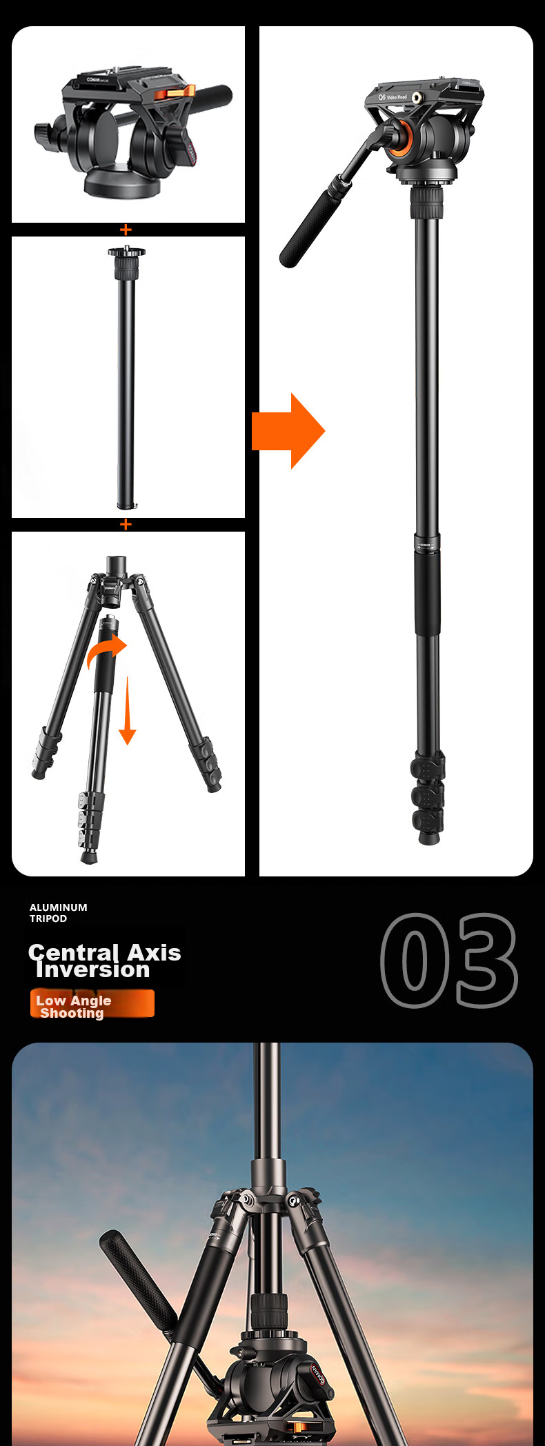 Штатив COMAN KX3939plus для фото- и видеосъемки, профессиональный, портативный, гидравлический, для камеры и телефона, монопод для прямых трансляций, штатив для DSLR