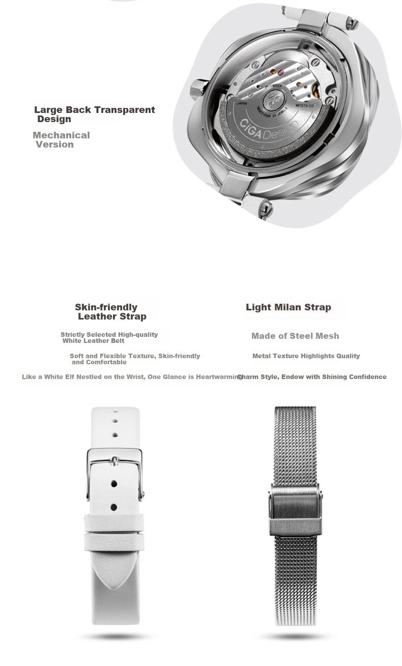 Женские часы CIGA Design R Series Danish Rose, механические, автоматические, с сапфировым стеклом, водонепроницаемые (3 АТМ), серебристый циферблат, квадратный корпус, кожаный ремешок, женские