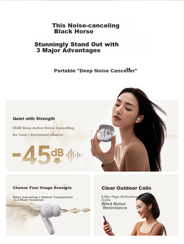 Беспроводные наушники QCY Buds ANC с активным шумоподавлением, True Wireless Bluetooth, 45 дБ, защита от шума при звонках, низкая задержка для игр, спортивные, совместимы со всеми смартфонами, цвет "Каменный Серый"