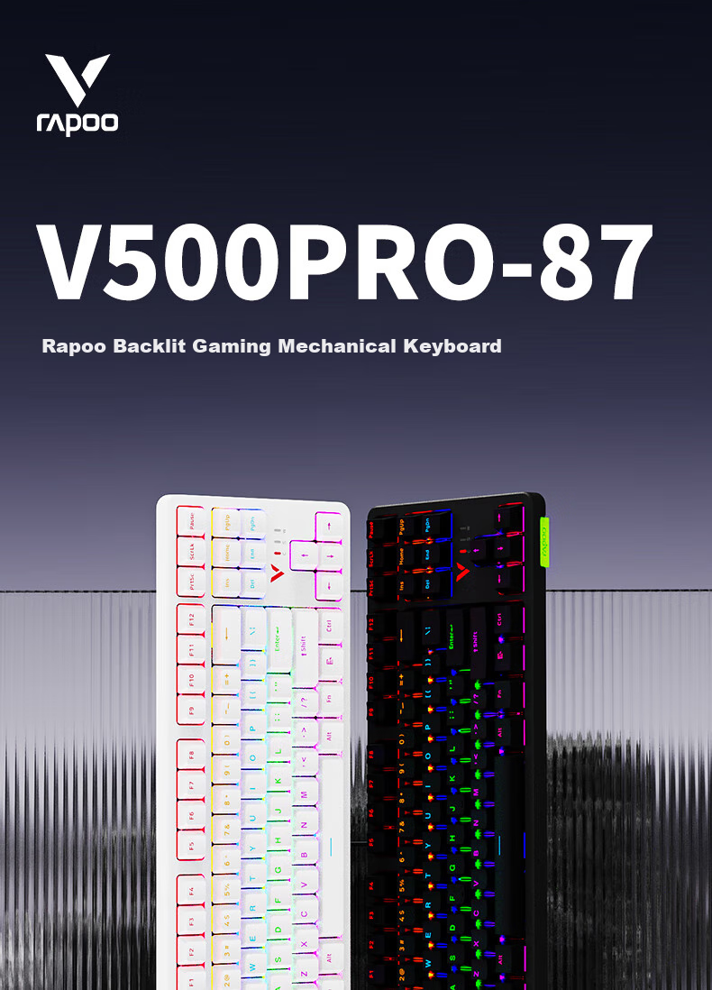 Механическая клавиатура Rapoo V500PRO-87, проводная, 87 клавиш, черная, с подсветкой