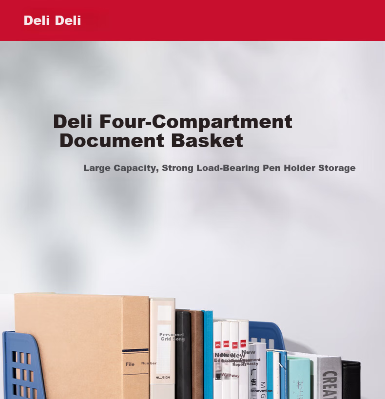 Органайзер для документов Deli, 4 секции, настольный, синий