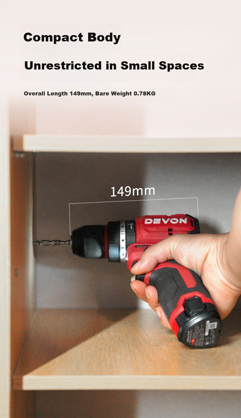 Аккумуляторная ударная дрель-шуруповерт Devon JC Series 5209U 12В, 50 Нм, 2Ah, с кейсом