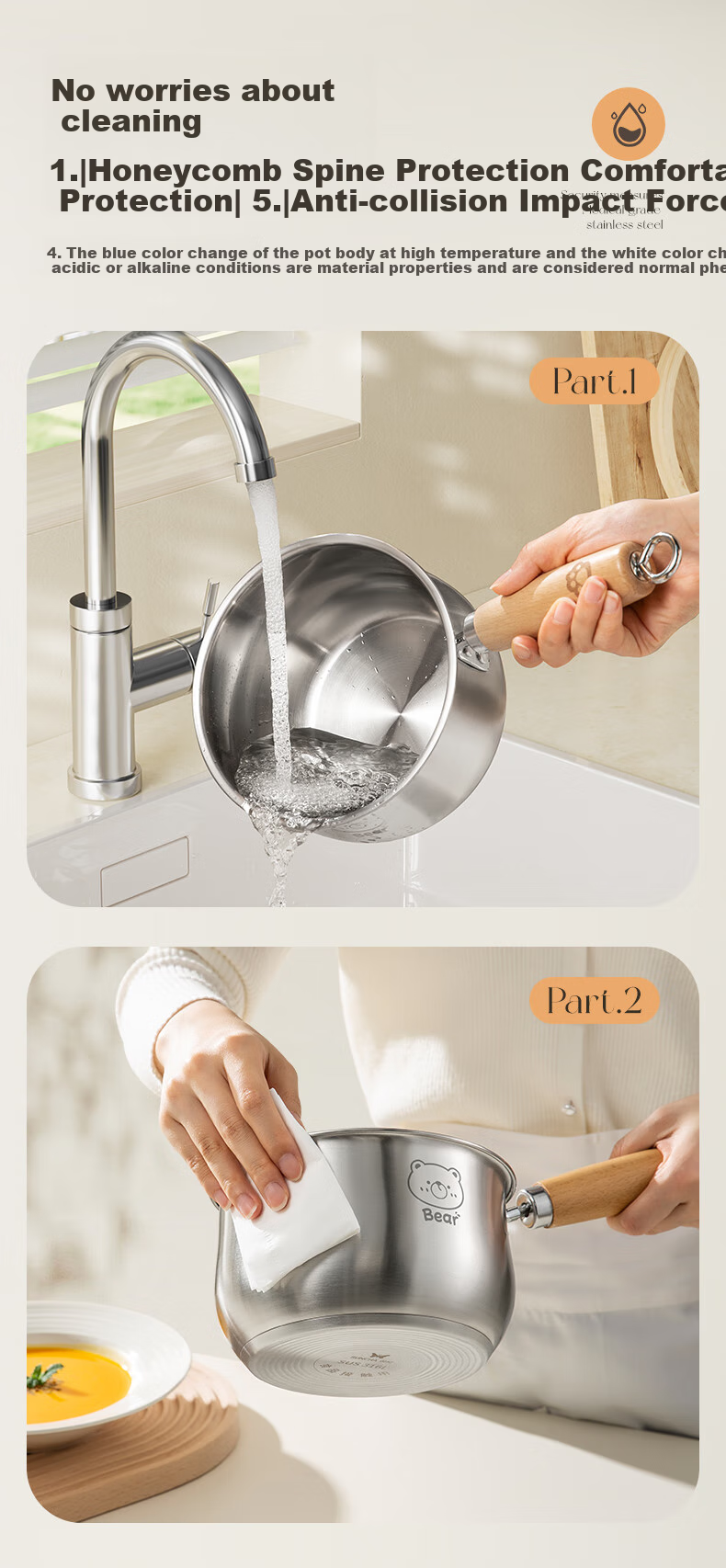Молоковарка Suncha из нержавеющей стали 316L, 18 см, с крышкой и корзиной-пароваркой