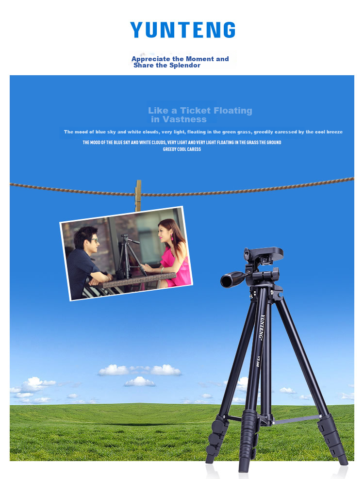 Штатив YUNTENG VT-368 Premium Portable Tripod + Ball Head, для беззеркальных цифровых камер и видеокамер, селфи и путешествий, высококачественный алюминиевый сплав, ультралегкий штатив черный