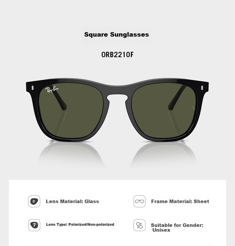 Солнцезащитные очки RayBan ORB2210F, квадратная оправа, 901/31 Черная оправа с зелеными линзами, размер 53