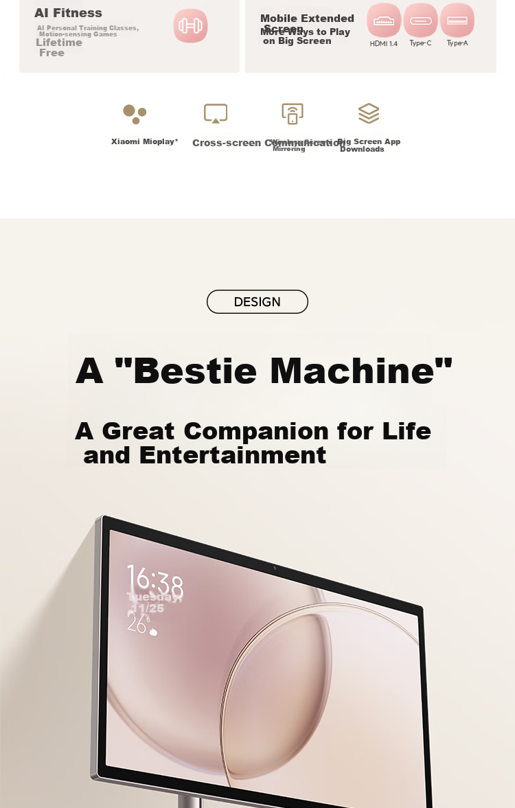 Умный экран Xiaomi Smart Home Screen Max 27, 27-дюймовый портативный развлекательный планшет с регулируемой высотой, 128 ГБ, длительное время работы от батареи, умный экран для подарка, фитнеса и обучения