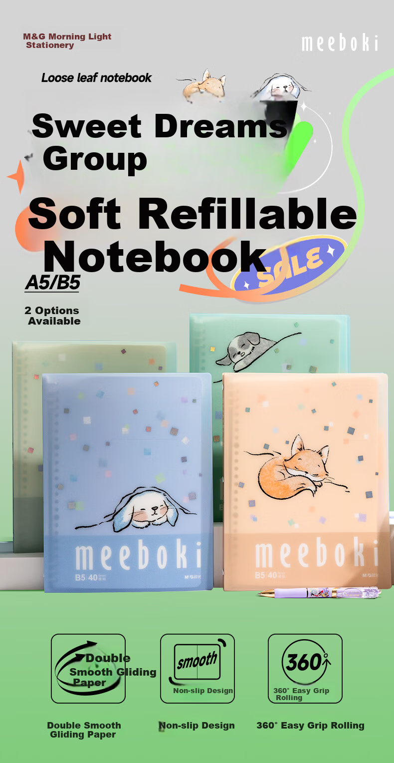 Блокнот M&G Meeboki, B5, 40 листов, спиральный, мягкая обложка, горизонтальная линия