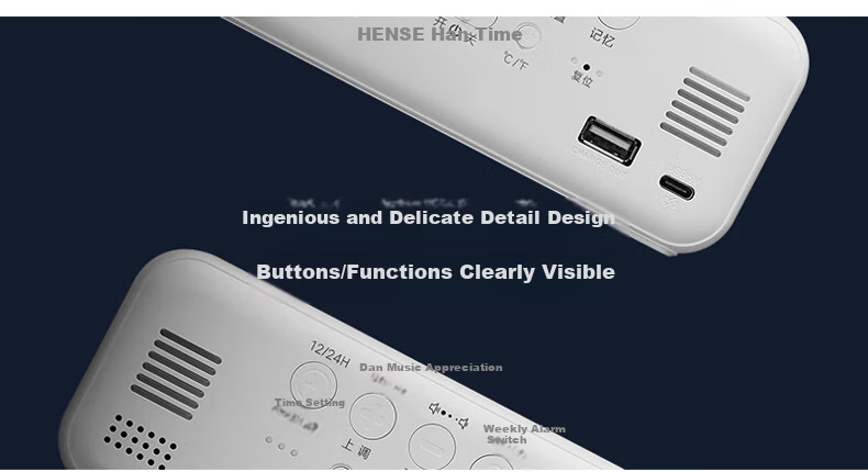 Hense HA820-3 Умный электронный будильник с голосовым управлением, перезаряжаемый, для студентов, многофункциональный настольный будильник, черный