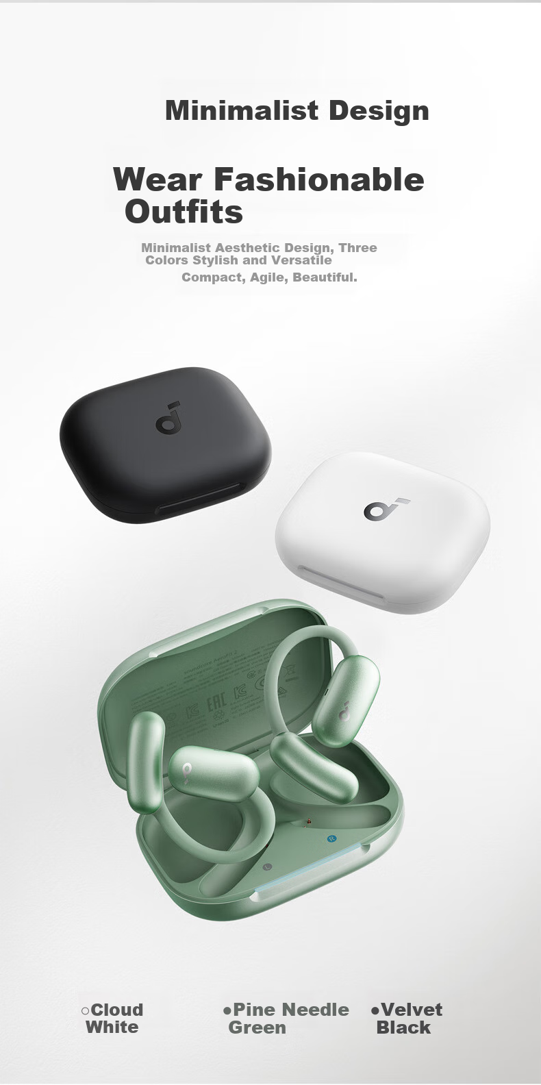 Беспроводные наушники SoundCore Anke Feiyue Air, с креплением на ухо, Bluetooth 5.4, черный