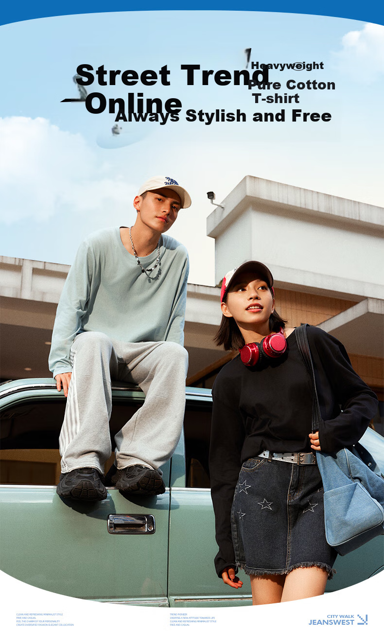 Мужская футболка с длинным рукавом JEANSWEST LIFE, трендовая, из чистого хлопка, свободная, с круглым вырезом, однотонная, для студентов