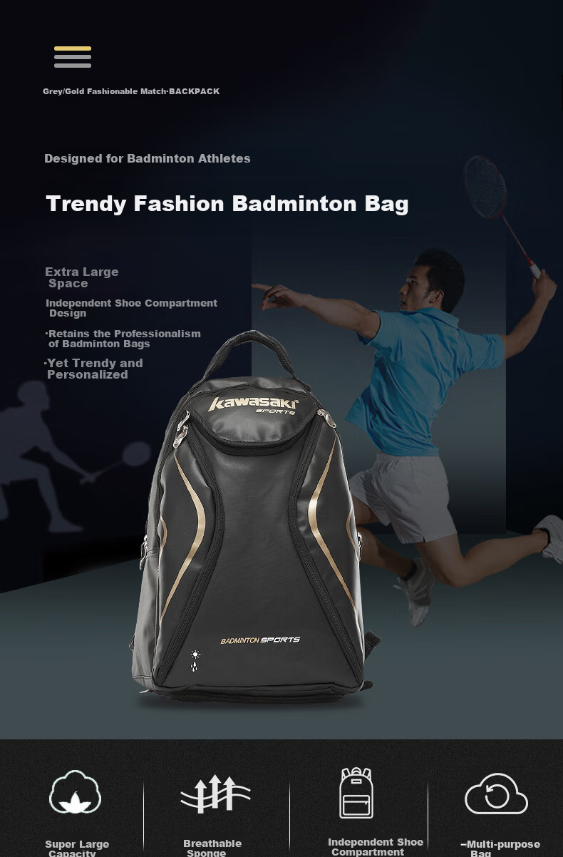 Ракетка для бадминтона Kawasaki KBB-8220, черная, для 3 ракеток