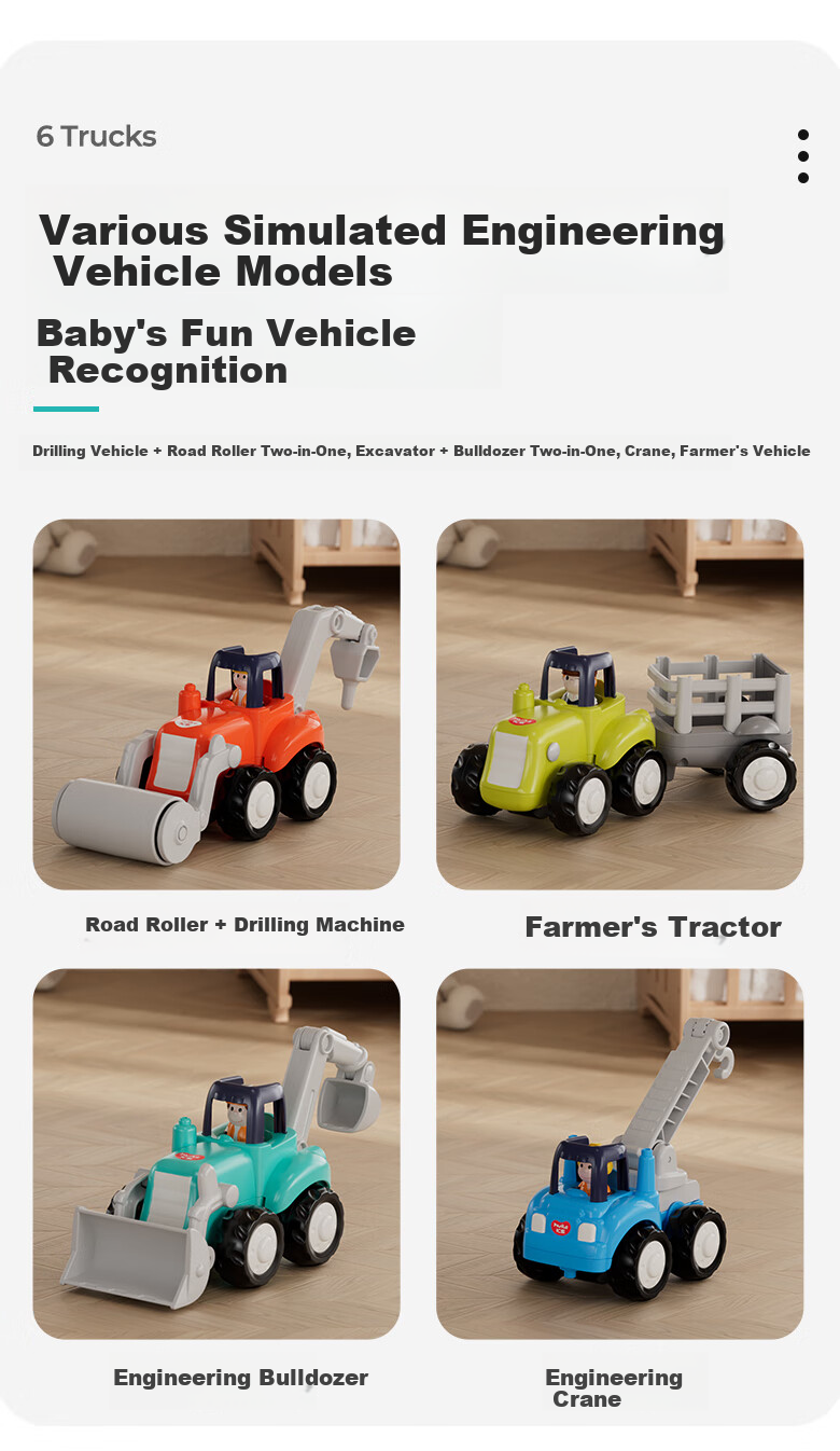 Набор строительной техники HUILE TOYS для детей от 1 года, 4 шт., инерционные машинки: экскаватор, бульдозер, погрузчик, самосвал