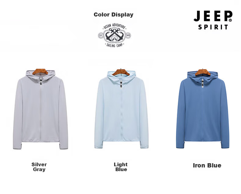 Куртка JEEP SPIRIT унисекс, солнцезащитная, UPF50+, с капюшоном, длинный рукав, полиэстер, размер M, серебристо-серый