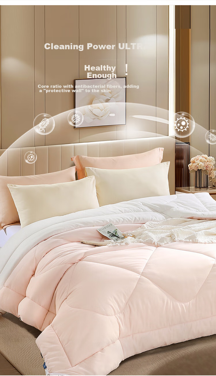 Одеяло FUANNA "Soft Fufu" с антибактериальным волокном, 10 отверстий, всесезонное, 230x229 см, розовый + белый