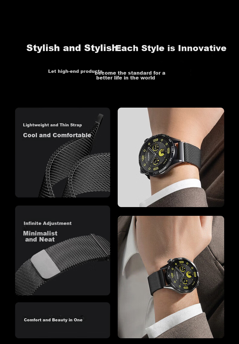 Ремешок CangHua Milanese для Huawei GT6/GT5/Watch 4/3/GT4/GT5 Pro/GT3/2 Pro, из нержавеющей стали, с двойным магнитным замком