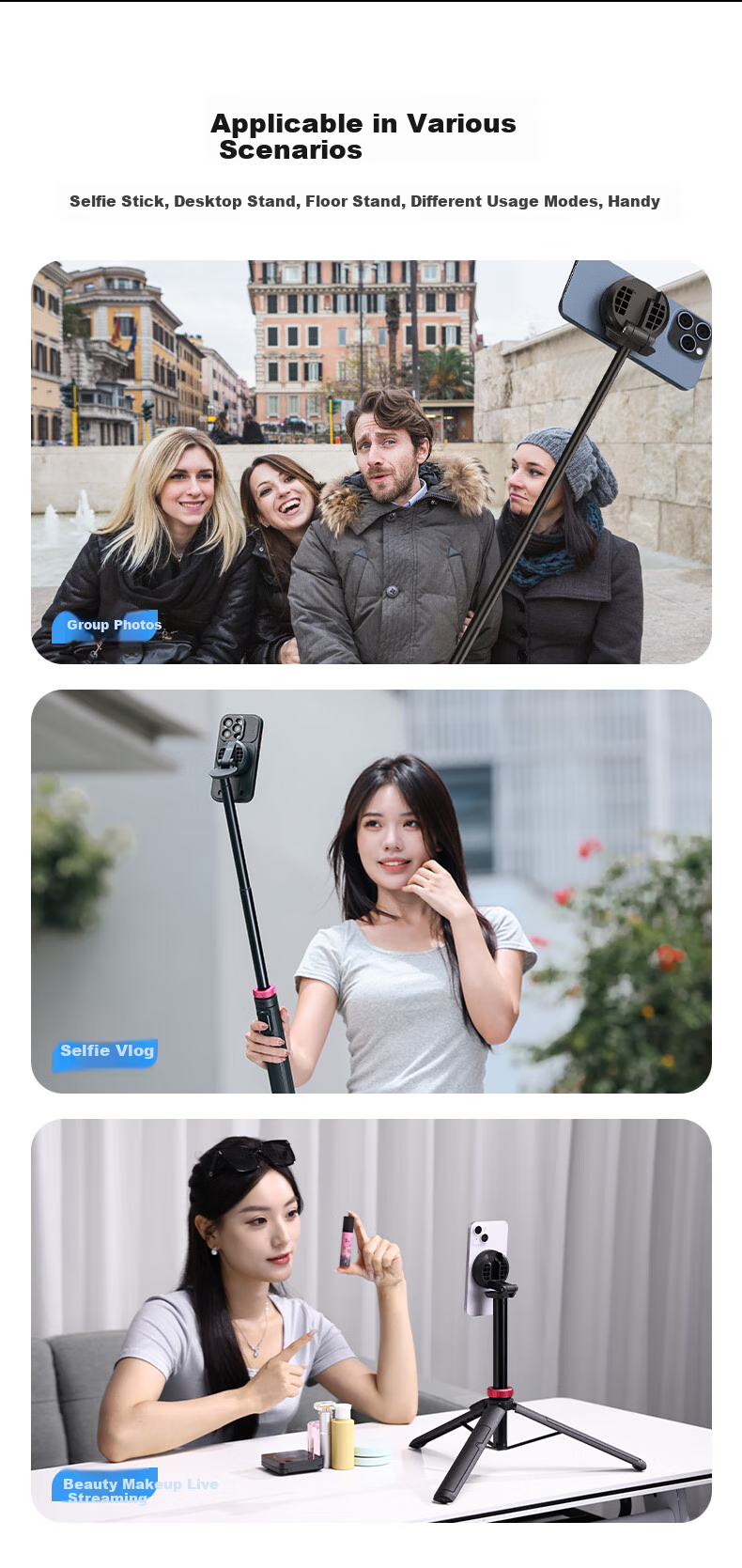 Ulanzi MT-84 Магнитный селфи-штатив с Bluetooth-пультом, напольный штатив, вращение на 360°, для прямой трансляции, легкий инструмент для видеоблогов