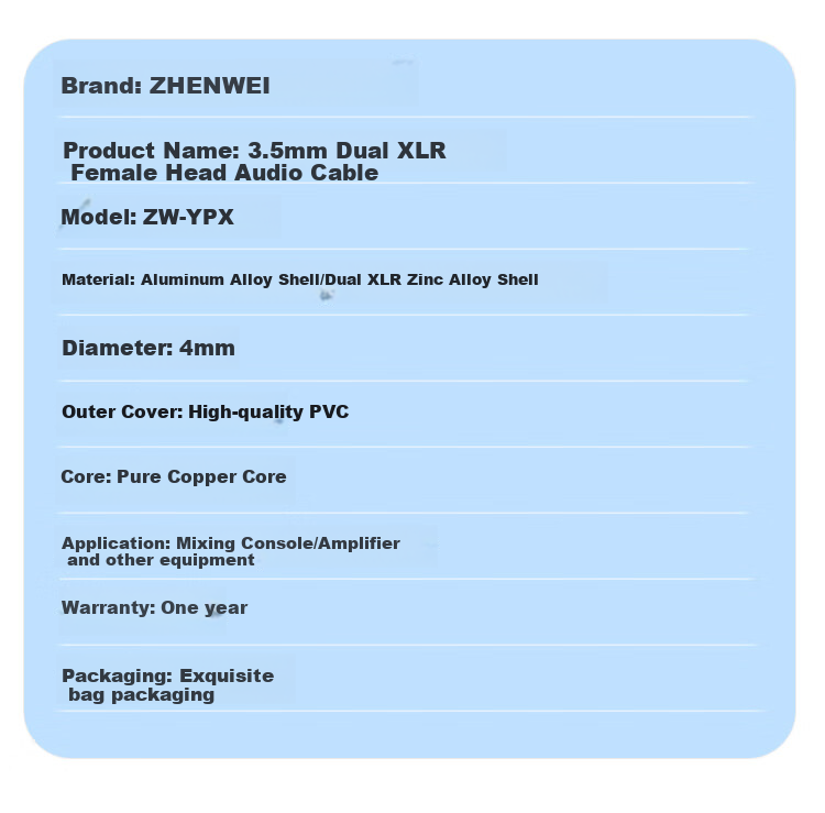 Аудиокабель ZHENWEI 3.5 мм на 2 XLR Female, 0.5 м, для подключения компьютера к усилителю или микшеру