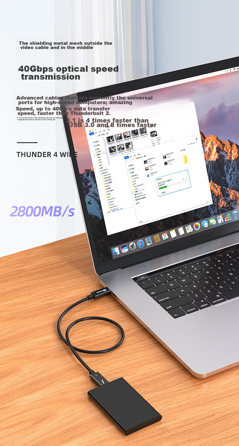 Кабель BIAZE Thunderbolt 4, USB4, Type-C, 8K, 100W, 40 Гбит/с, 0.15 м