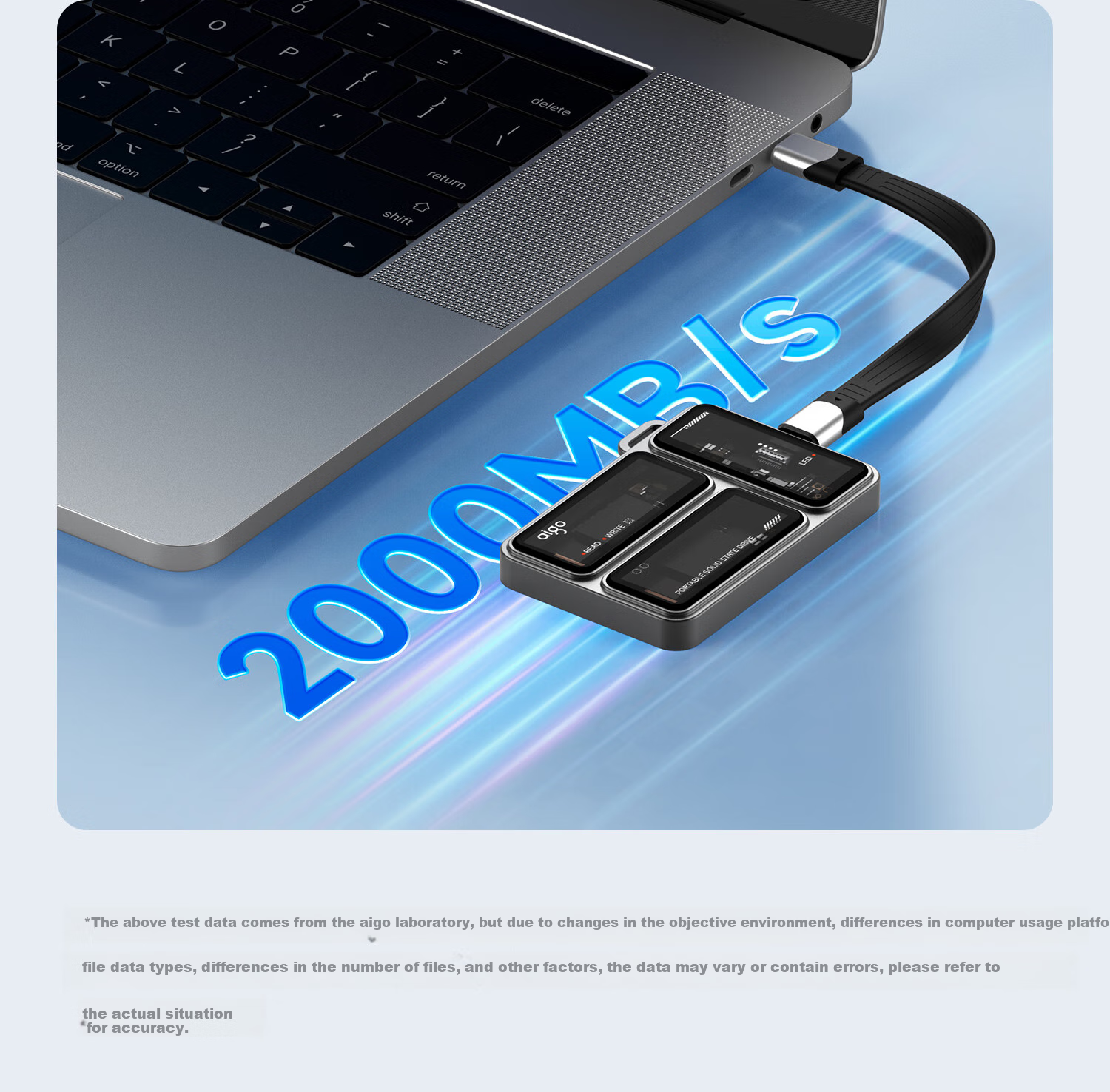 Портативный SSD-накопитель Aigo P3 Type-C USB3.2, 2 ТБ, скорость чтения/записи до 2000 МБ/с, прозрачный, для телефона и компьютера