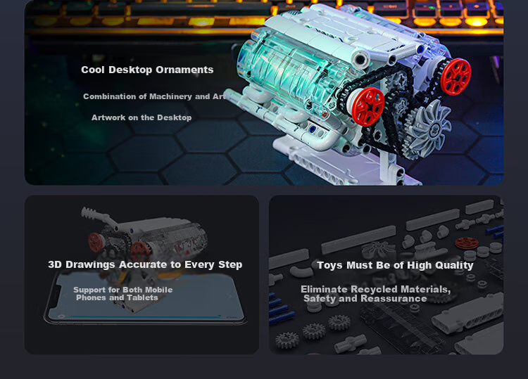 Конструктор ONEBOT V6 Engine Model, сборная модель двигателя, 14+, 400+ деталей, подарок