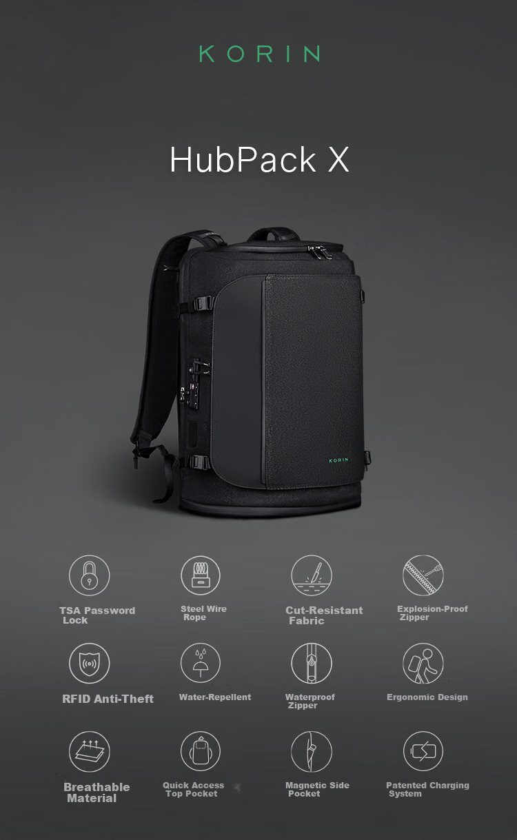 Рюкзак KORIN Anti-Cut And Anti-Theft Travel Backpack для мужчин, большой вместительный рюкзак для ноутбука 16 дюймов, подходит для туризма и деловых поездок, модный рюкзак K41