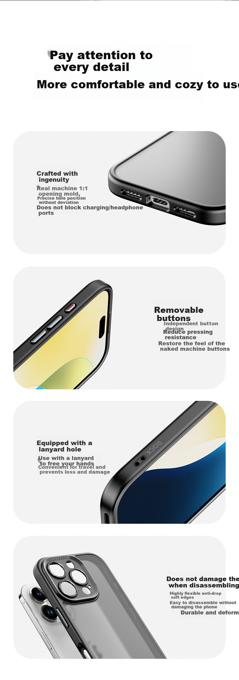 Чехол для iPhone 16 Pro ROCK, защита камеры, черный