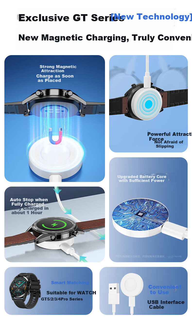 Магнитное зарядное устройство KOVOL USB Fast Charging для Huawei Watch GT6/5/4/3Pro/Watch5/4/3/2/D2/FIT4, универсальная база для смарт-часов